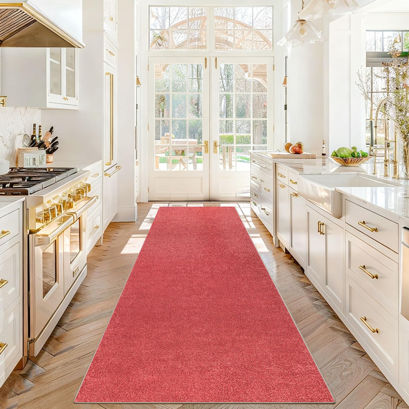 Dywan kuchenny 70 x 150 cm antypoślizgowy zmywalny dywanik wejściowy korytarz korytarz korytarz wąskie dywaniki do kuchni sypialni czerwony