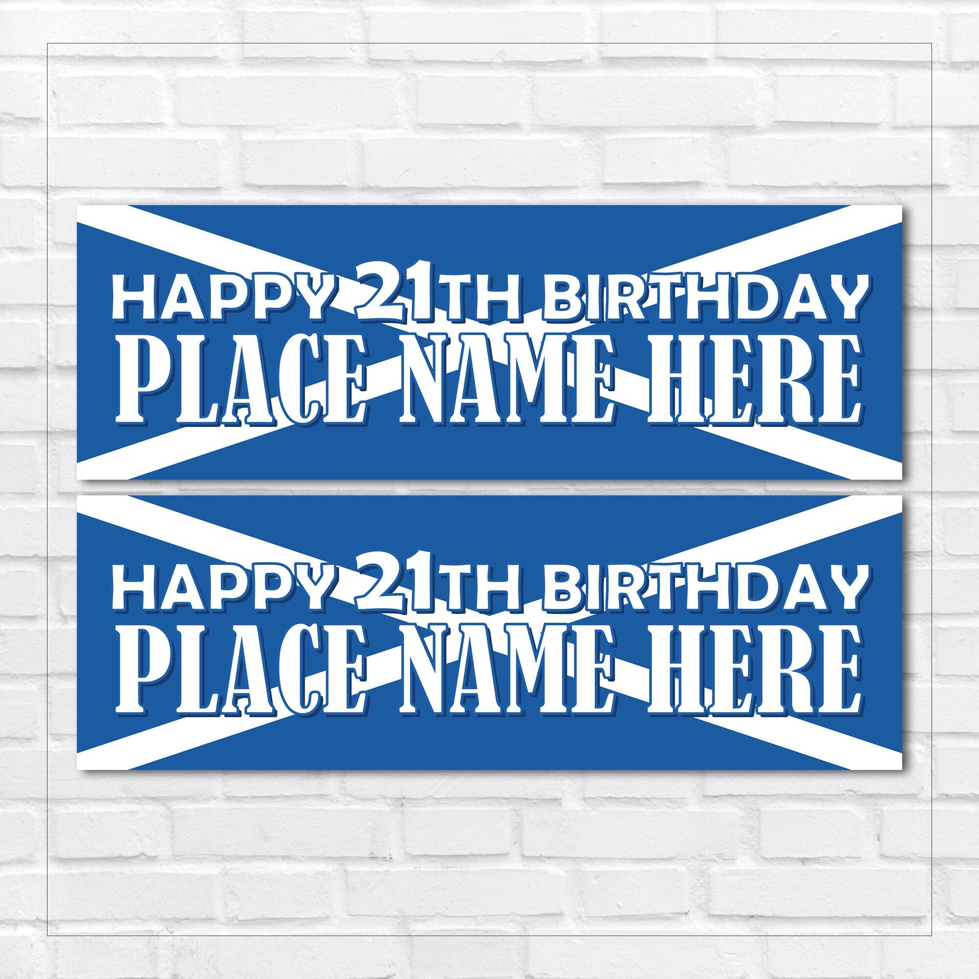 Set of two Personalised Birthday Banners - Scotland Flag St Andrews Day - Any NAME or AGE - Any TEXT