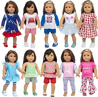 ZQDOLL 23 Pcs American Doll Clothes Dress and Accessories fit American 18 inch Girl Dolls - Including 10 Complete Set of Clothing , Doll Accessories with Hair Bands and Hair Clip
