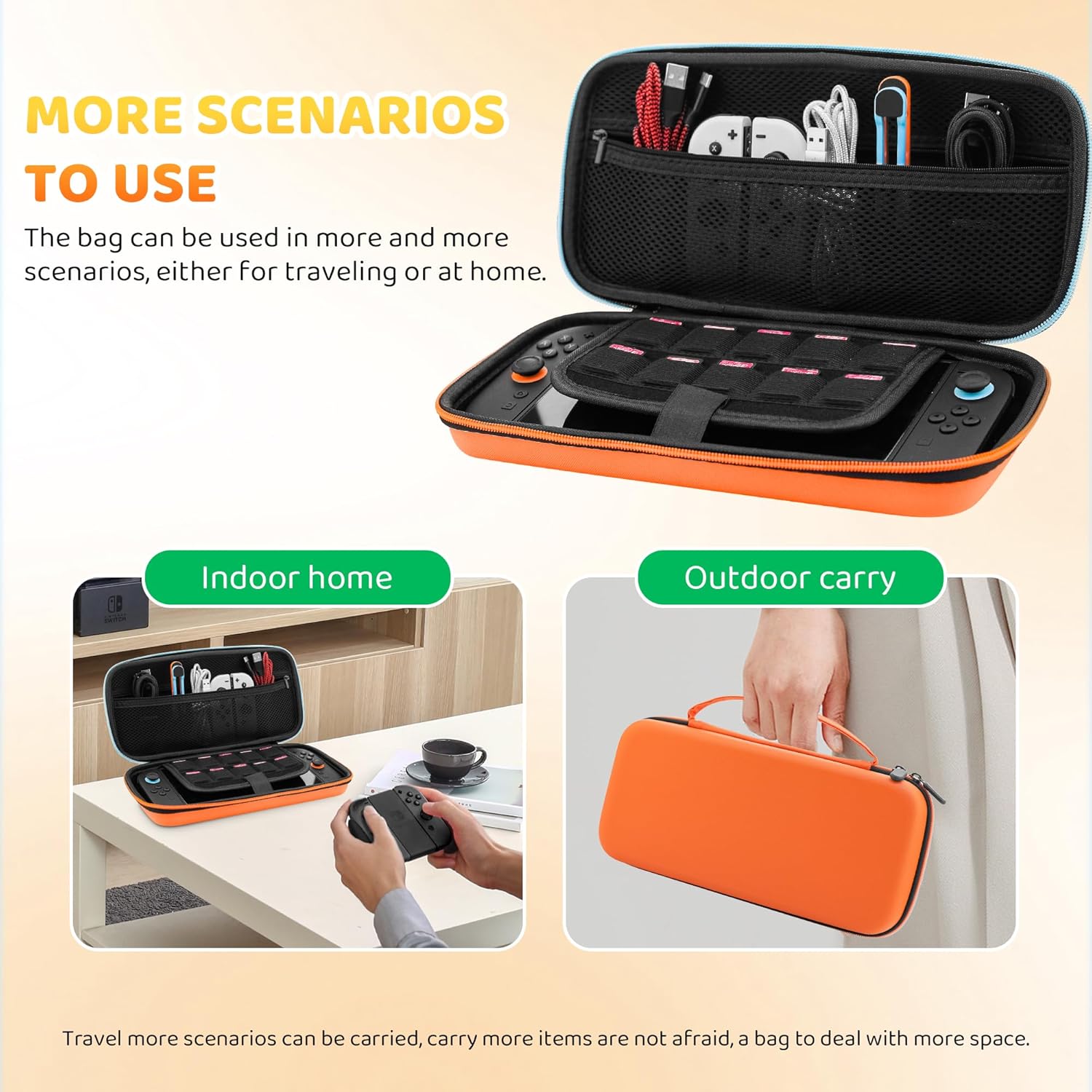 GLDRAM Orange Carrying Case for Nintendo Switch 2 (2025), Durable Hard Shell Protective Travel Bag with Expanded Accessory Compartment & Game Cartridge Case Portable Storage Pouch for Switch 2 - Image 6