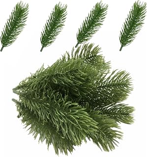 hefei 60 Packs Artificial Pine Branches, 5.5" Christmas Green Plants Pine Needles Branches Garland for DIY Garland Wreath Embellishing and Home Garden Decoration
