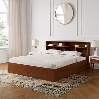 Amazon Brand - Solimo Canes Engineered Wood King Bed with Box Storage (Walnut Finish)