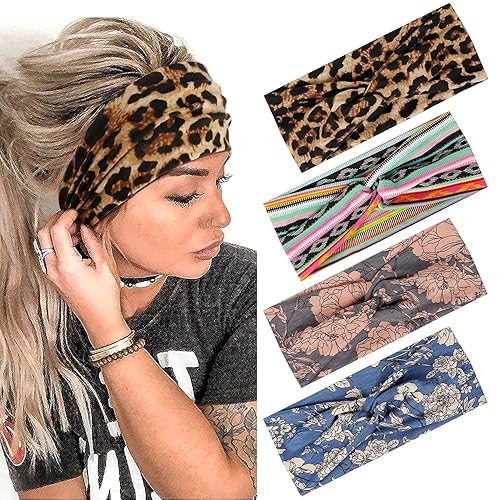 Miniatura 1 de AKTVSHOW Diademas para mujer, diadema anudada, bandas elásticas para el cabello para mujer, banda antideslizante con estampado turbante, elegante,