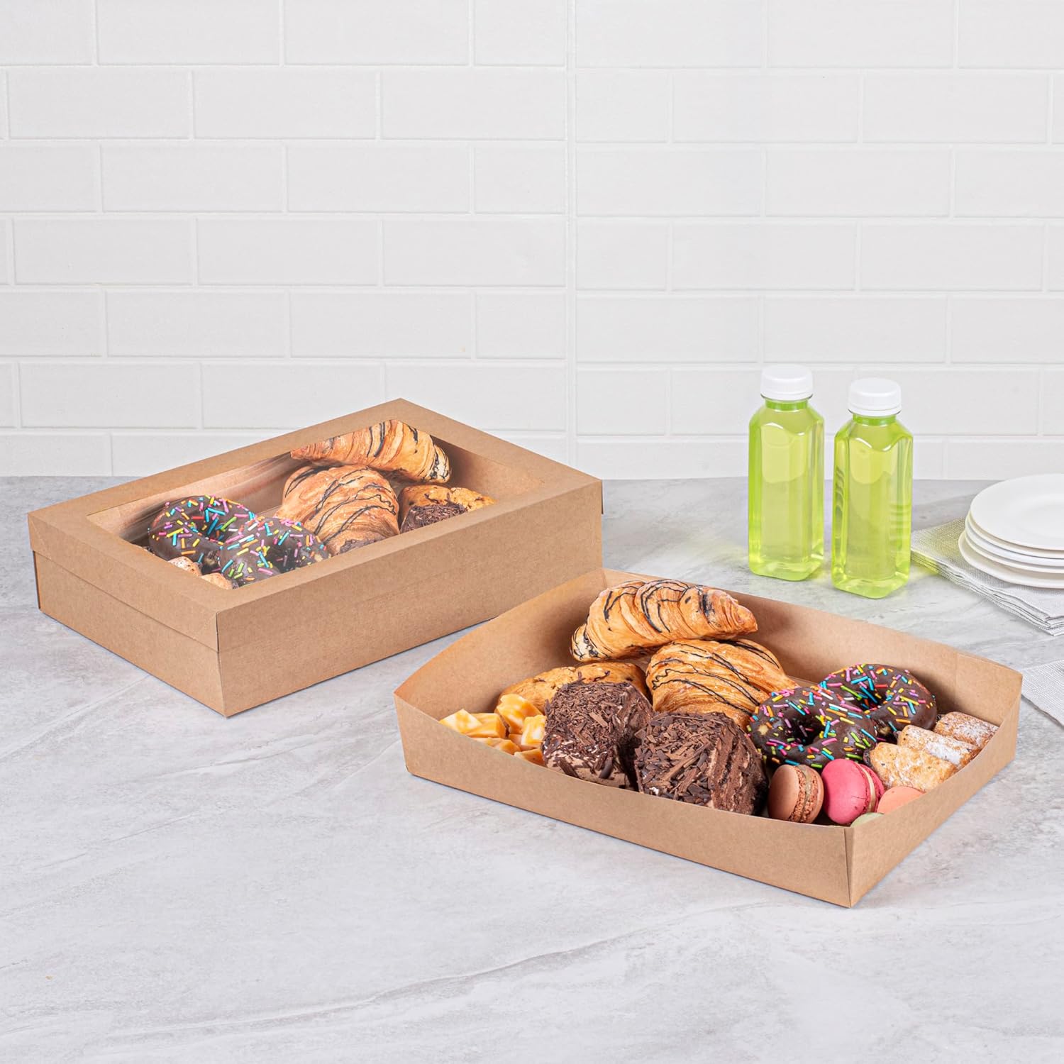 Restaurantware Kraft Paper Inserts 10 Count 13.6 x 9.3 x 2.4 Greaseproof PE Coating Freezer-Ready Disposable Sturdy Brown Paper Inserts for Take Out Food Dividers, Deli Boxes, Catering Trays