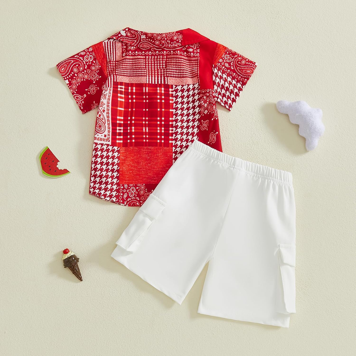 Yoawdats Toddler Baby Boy Summer Clothes Bandanna Boho Paisley Print Button Down Shirts Hawaiian Shirt + Cargo Shorts
