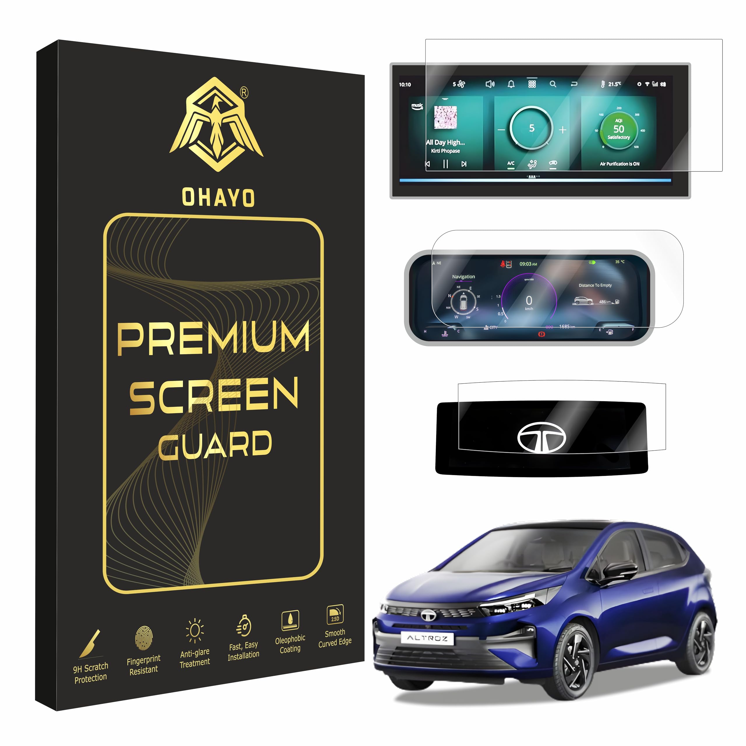 OHAYO Screen Guard For TATA ALTROZ (TATA ALTROZ 10" INFO+10" MID [3Pack])-image-8