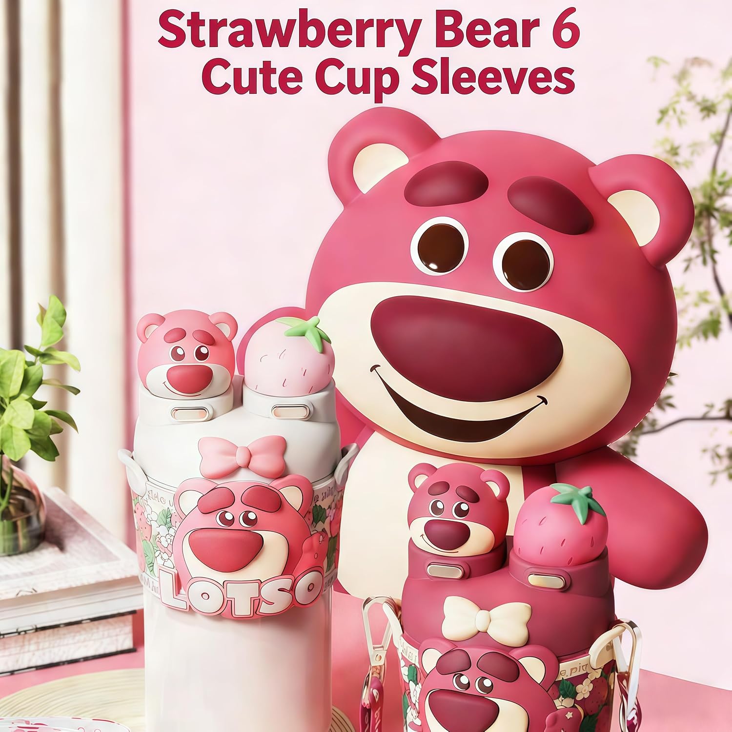 MINISO Disney Lotso Bear Double-head Insulated Cup, Cute and Exquisite, Ideal for Collection and Gifting as Birthday or Easter Presents (Pink)