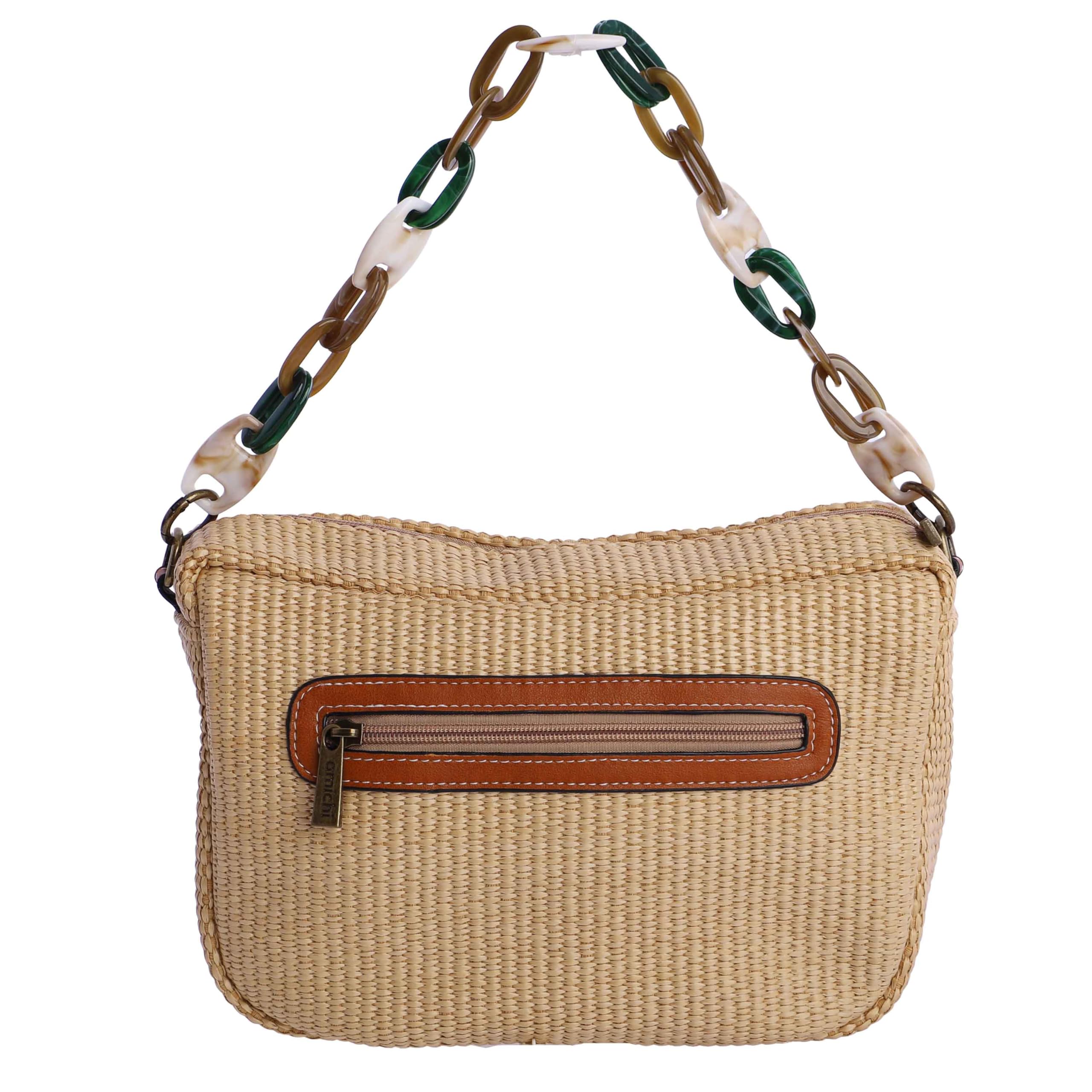 AMICHI - Bolso shopper mujer - Bolso mujer de rafia para verano, Palmar