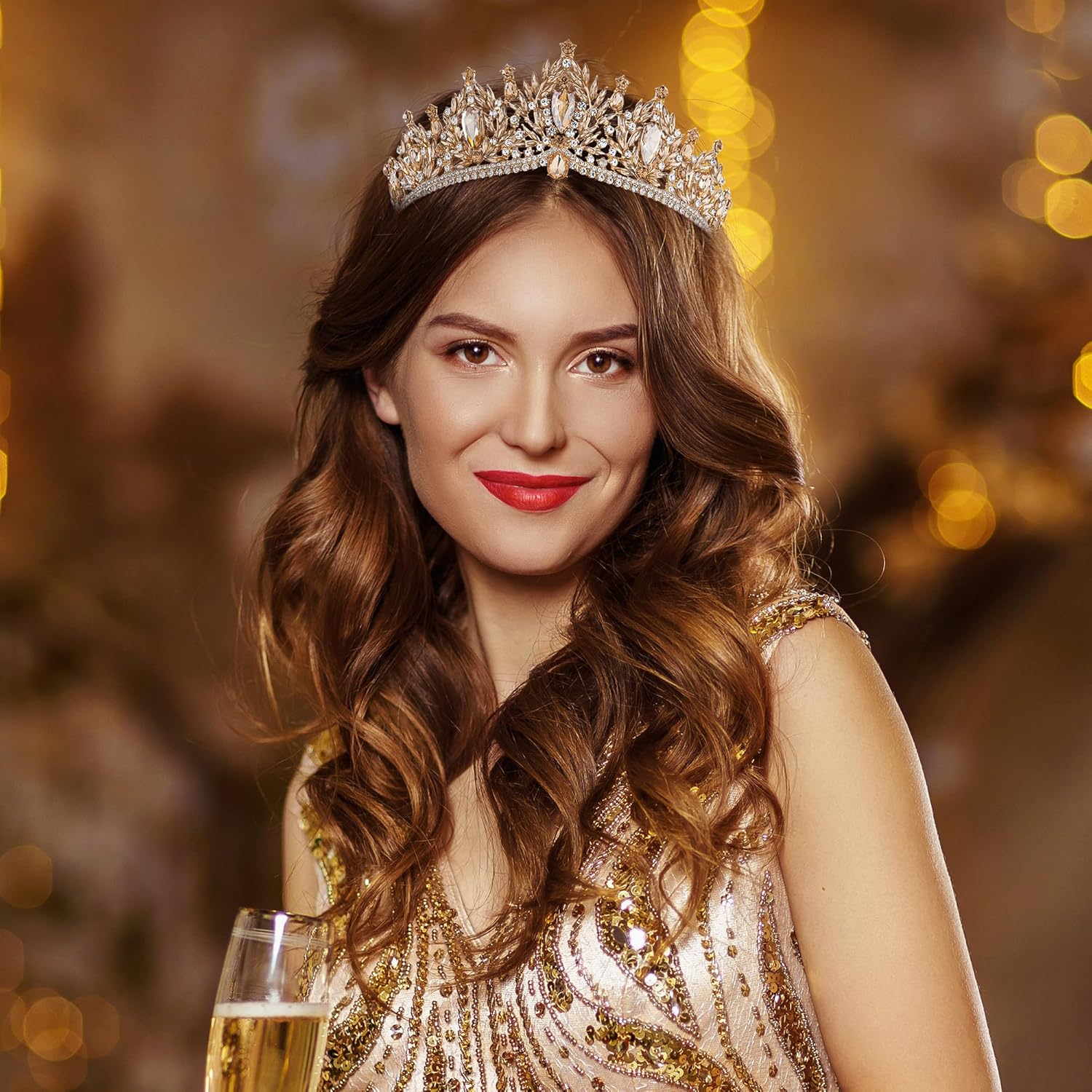 Rhinestone Crown for Women - Gothic Baroque Wedding Crowns Fairy Headpiece for Renfaire Halloween Birthday Prom - Image 2