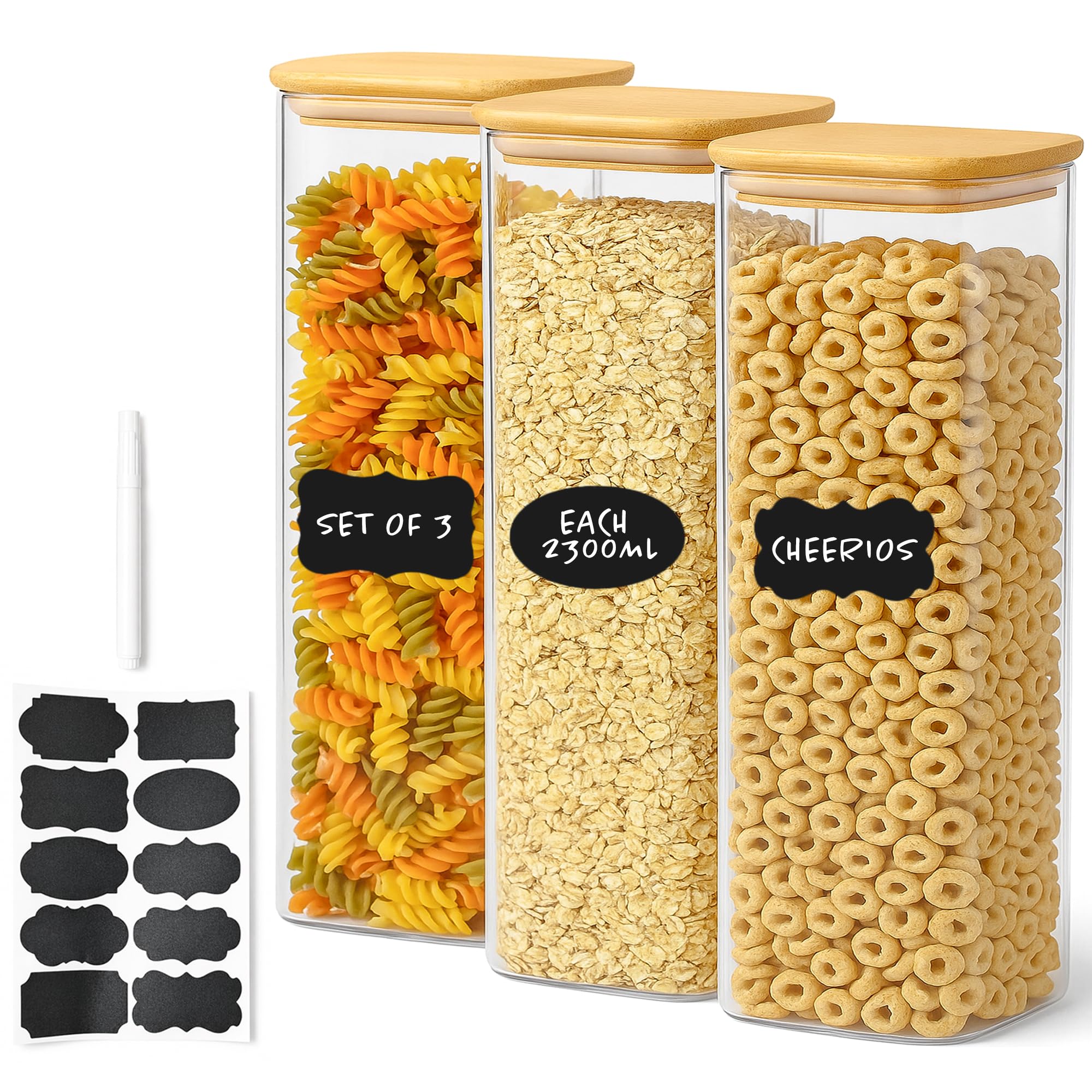 Innoteck 3x2.3L Glass Containers with Lids, Kitchen Storage & Organisation