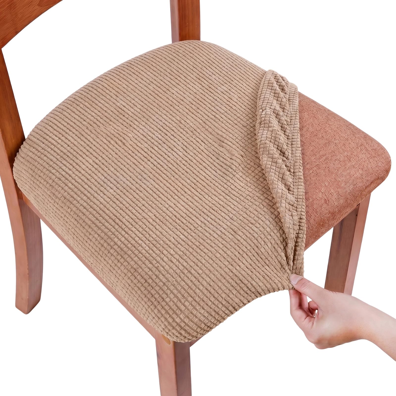 Qianderer Folding Chair Cover, Stretch Covers, Stretch Slipcovers, Protector Removable Washable Chair Seat Cushion Protectors (Khaki, One Size)