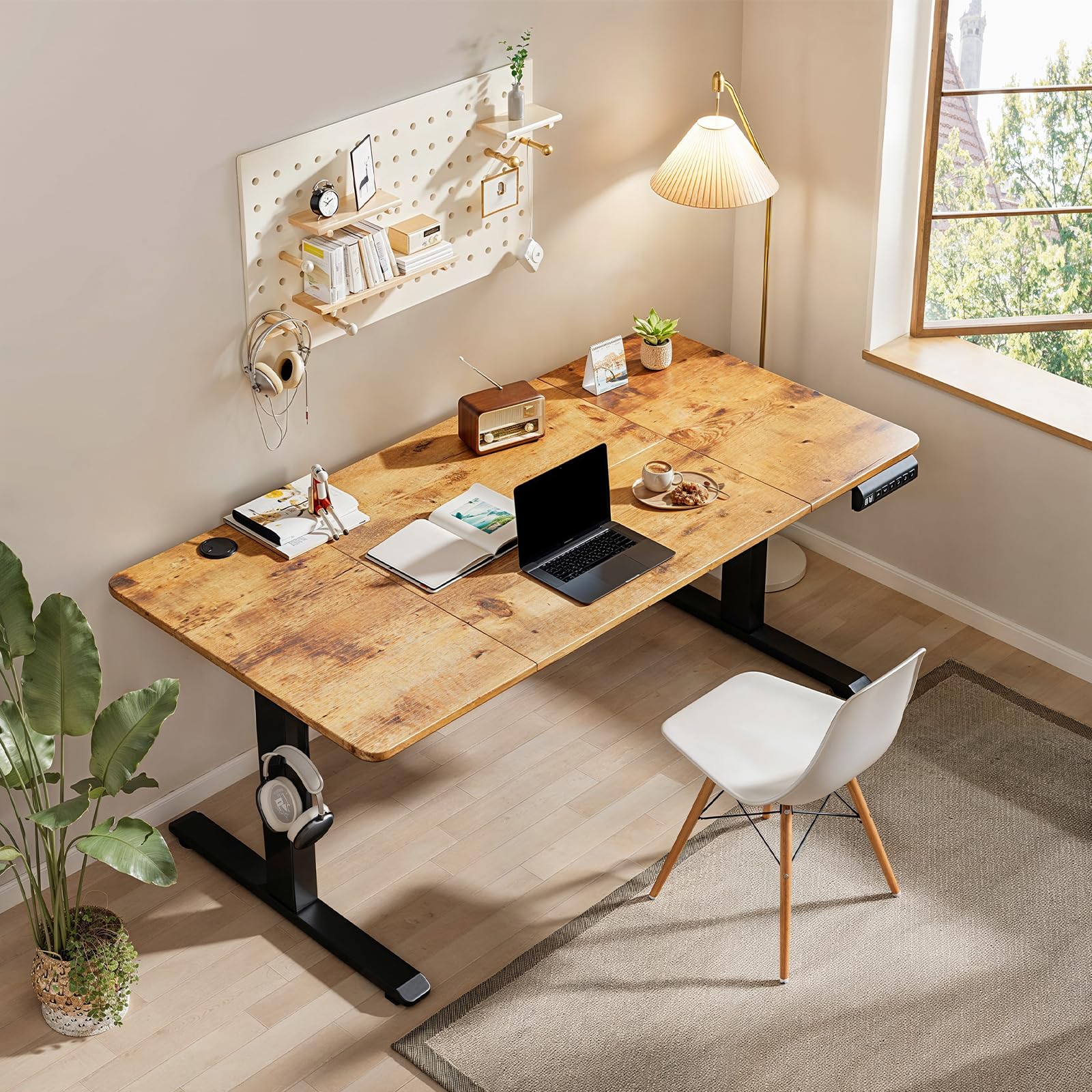 Xbro Escritorio Elevable Eléctrico 120 x 60 cm, Escritorio Ajustable en Altura con 3 Memorias, Mesa Elevable con Bandeja para Gestión de Cables, Bolsillo de Almacenamiento y Ganchos Laterales