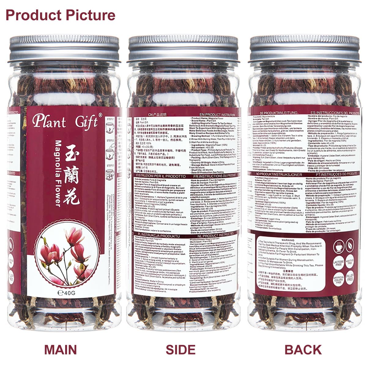 100% Dried Magnolia Flower, Premium Edible Magnolia Flower, 40g/1.41 玉兰花茶 jazmín hojas dispersas té chino, aromático y natural Natural