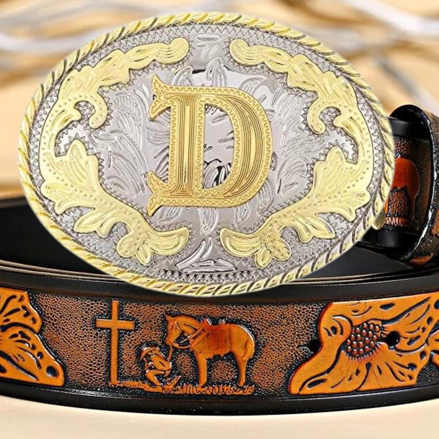 WMG Western Belt Buckle Initial Letters ABCDMRJ to Z Cowboy Belt Buckle, Rodeo Buckles for Men & Women - Image 6