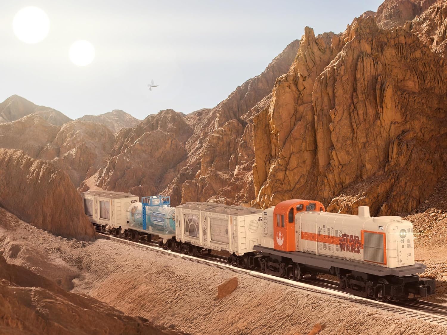 Lionel Disney Star Wars Rebel RS-3 LionChief O Gauge Electric Train Set with Bluetooth 5.0, Remote Control, Freight Cars & FasTrack – Lights & Sounds Ready to Run Model Train Set, Ages 14+