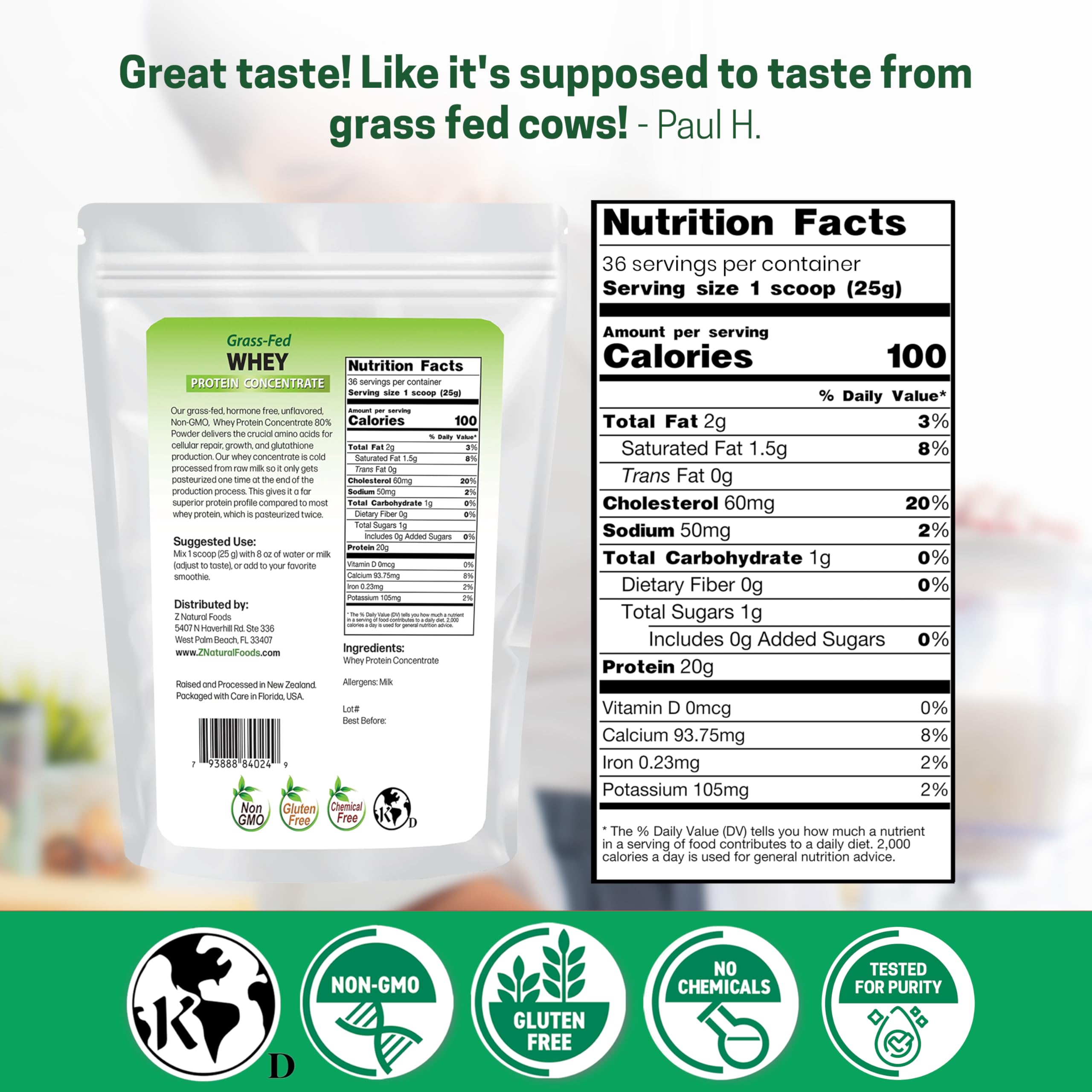 Z Natural Foods Grass-Fed Whey Protein Concentrate - Cold Processed, 5 lb — Amazon image 8