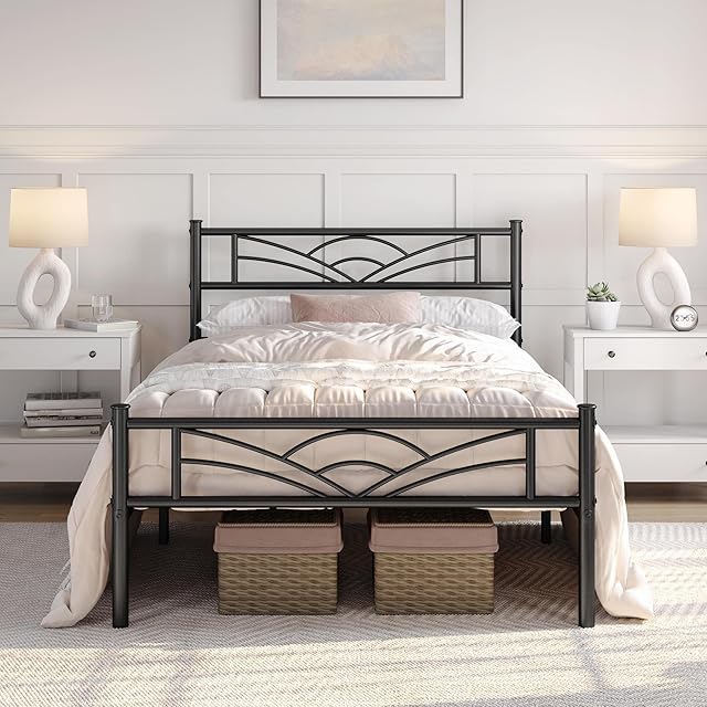 Yaheetech 3ft Single Bed Metal Slatted Bed Frame with Cloud-inspired Design Headboard, Under-bed Storage Black
