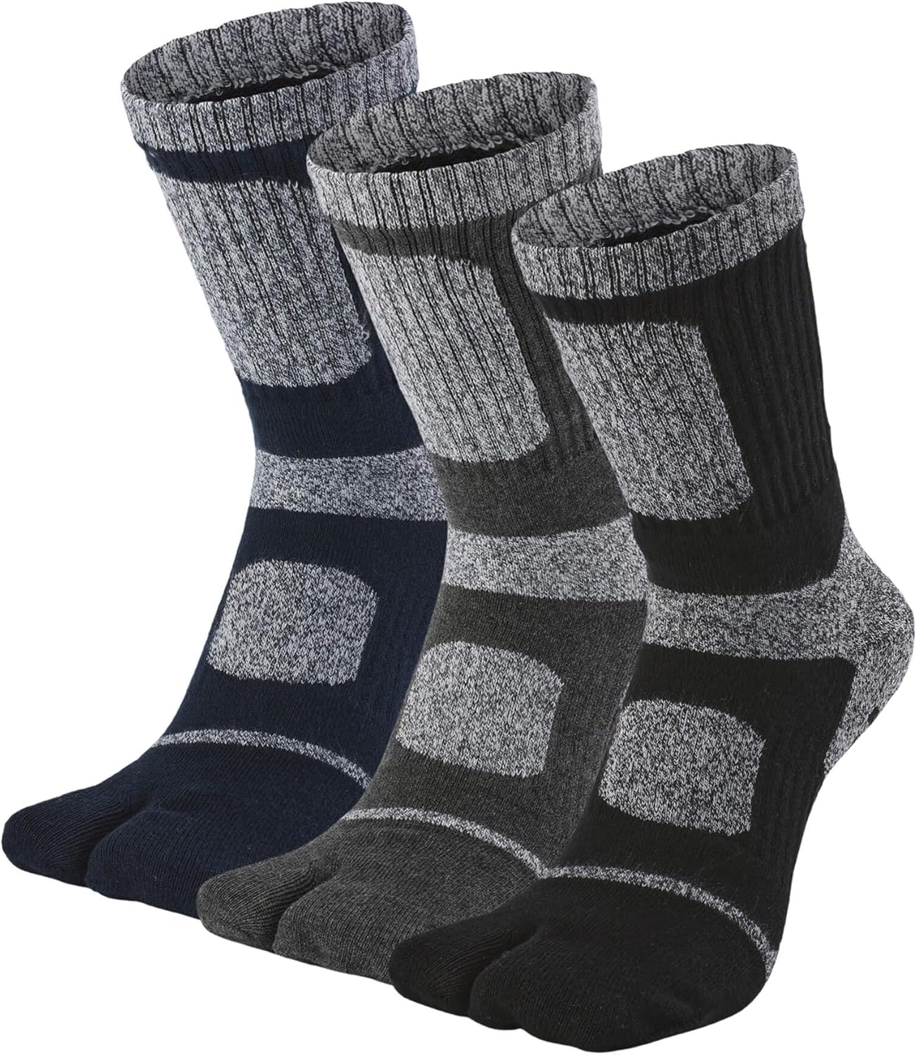 Tabi Socks Flip Flop Big Two Toe Split Crew Cushion Athletic Hiking Terry Cushioned Cotton for Men Women Unisex 3 Pairs