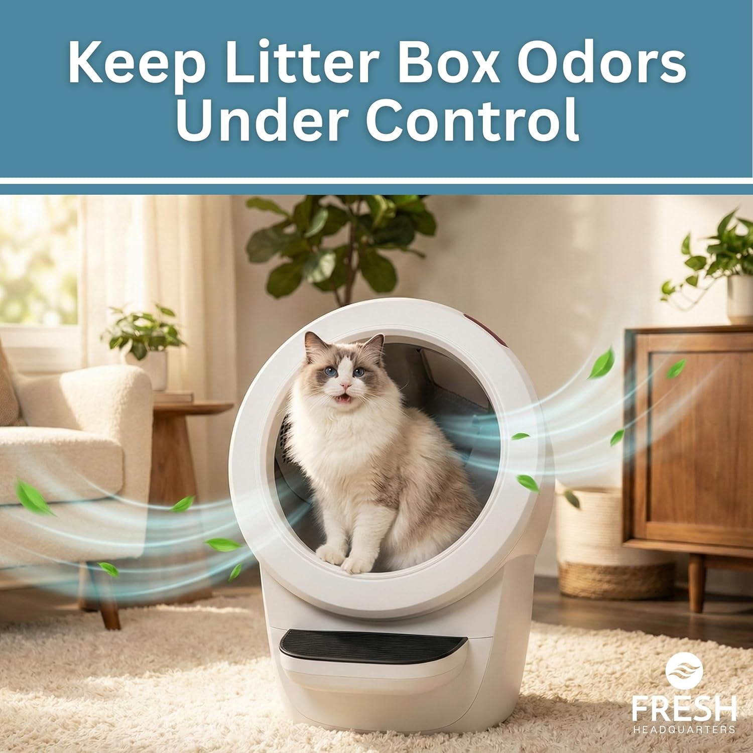Fresh Headquarters Pre-Cut Activated Charcoal Filter - Compatible with Litter Robot 5, Evo and Litter Robot 4 Carbon Filters for Odor Control, Deodorizer & Dust Reduction Made in USA - 6-Pack