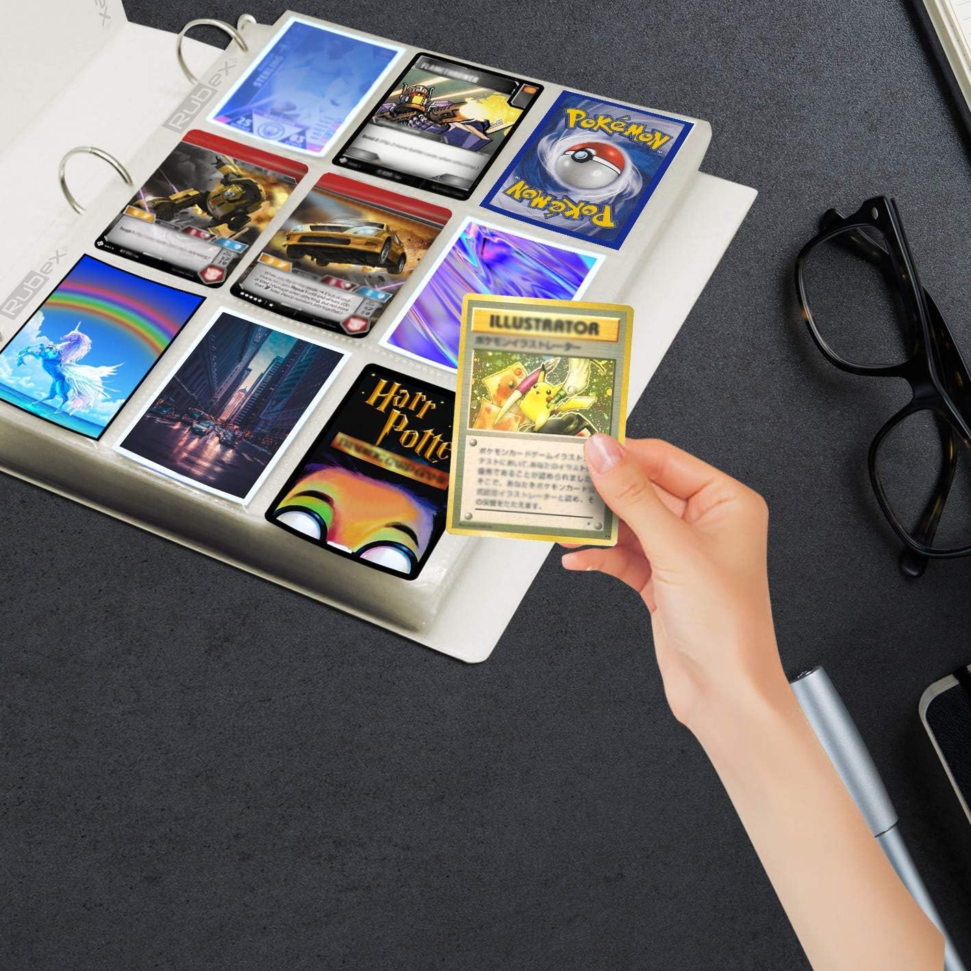 Rubex Trading Card Sleeves with 9 Pockets 30 Heavyweight Page Protectors 3 Ring Binder Sleeves Baseball Pokemon Coupon Photocards Sport Game Cards Collecting Holder : Office Products