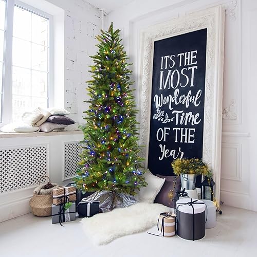 Miniatura 51 de Fraser Hill Farm Árbol de Navidad artificial de pino carmelo preiluminado de 7.5 pies con luces LED dobles multicolor y blanco cálido, follaje LED