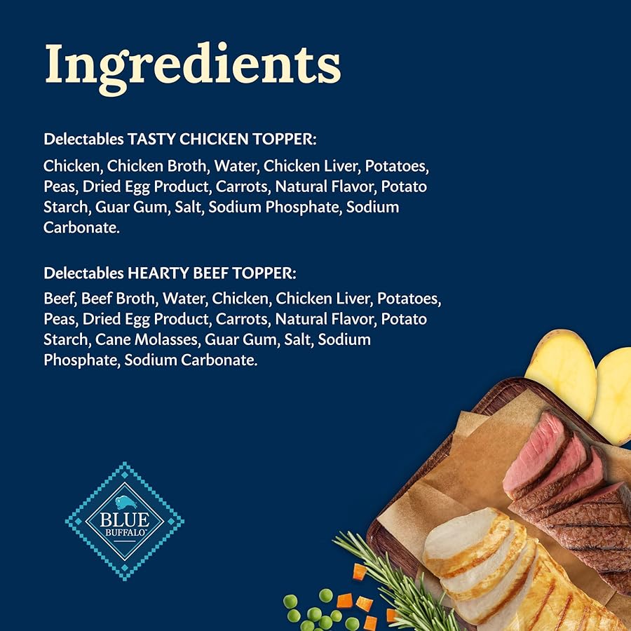 Blue Buffalo Delectables Natural Wet Dog Food Toppers Variety Pack, Tasty Chicken & Hearty Beef, Cuts in Gravy, 3-oz. (12 Pouches, 6 of Each Flavor) - image 5
