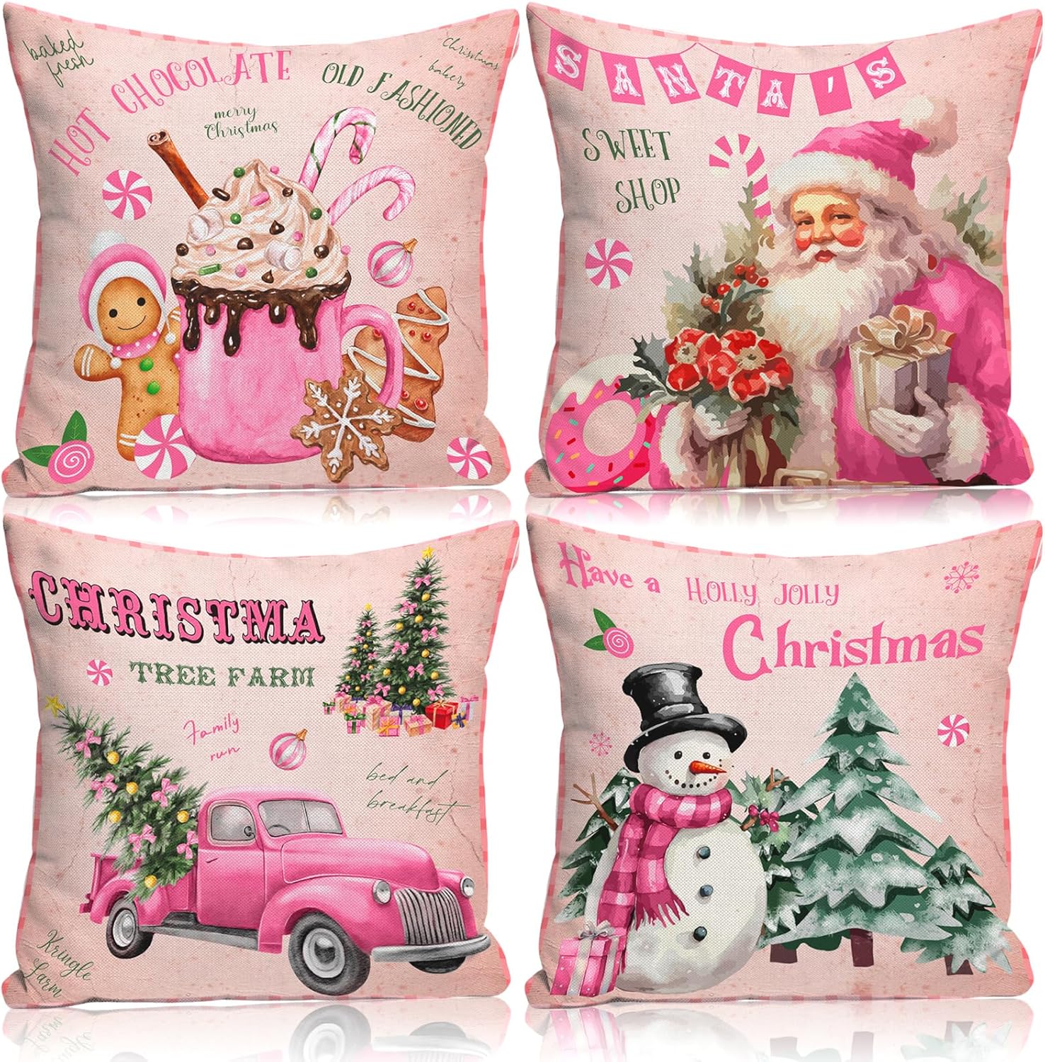 DIFEDO 4 Pcs Christmas Theme Throw Pillow Covers, 18 * 18