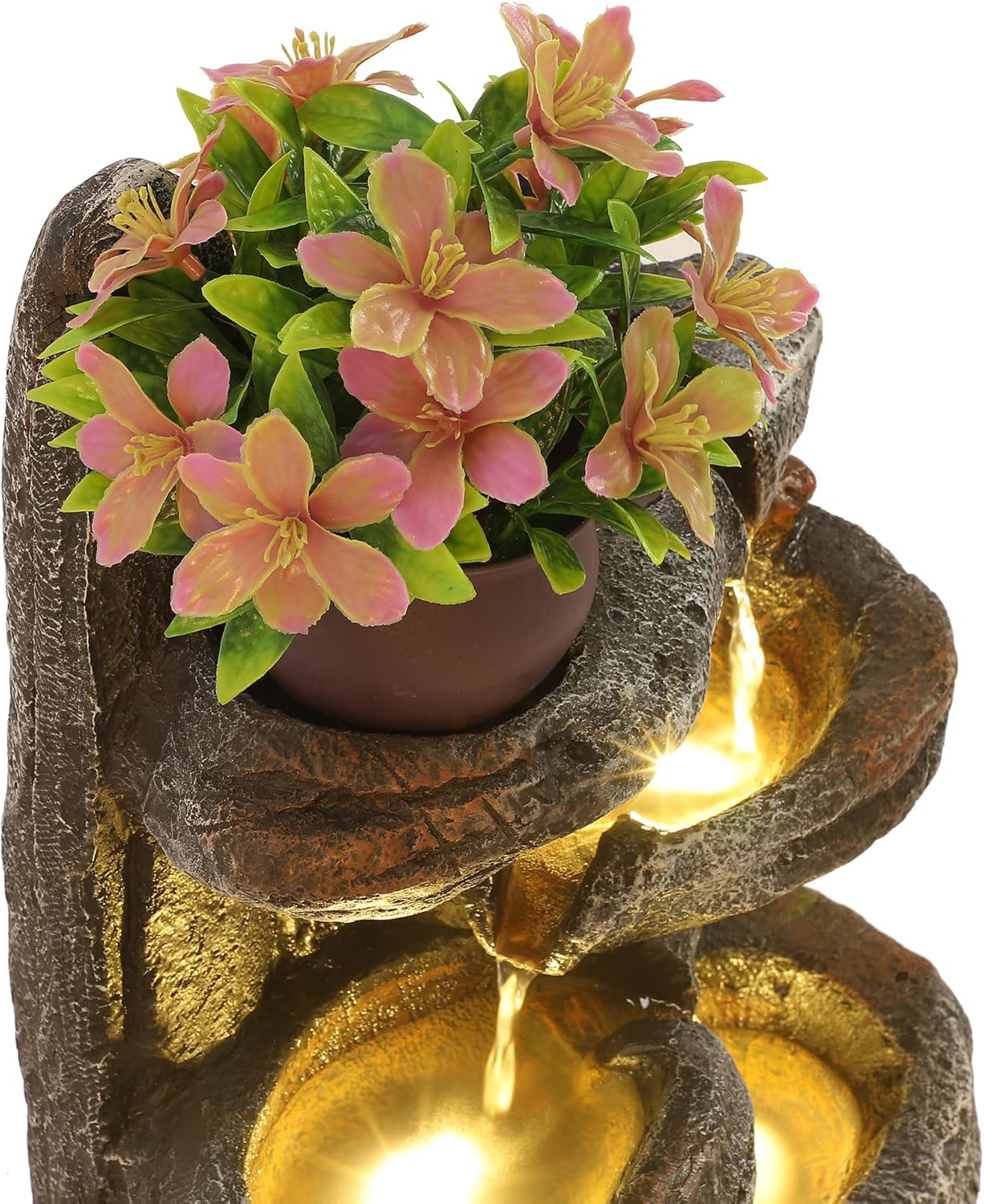 TITIMO 6-Tier Cascading Rock Water Fountain Outdoor Garden Waterfall with Lights,Fountain Indoor Decor for Garden, Patio, Backyard, Deck, Porch and Home Art Decor