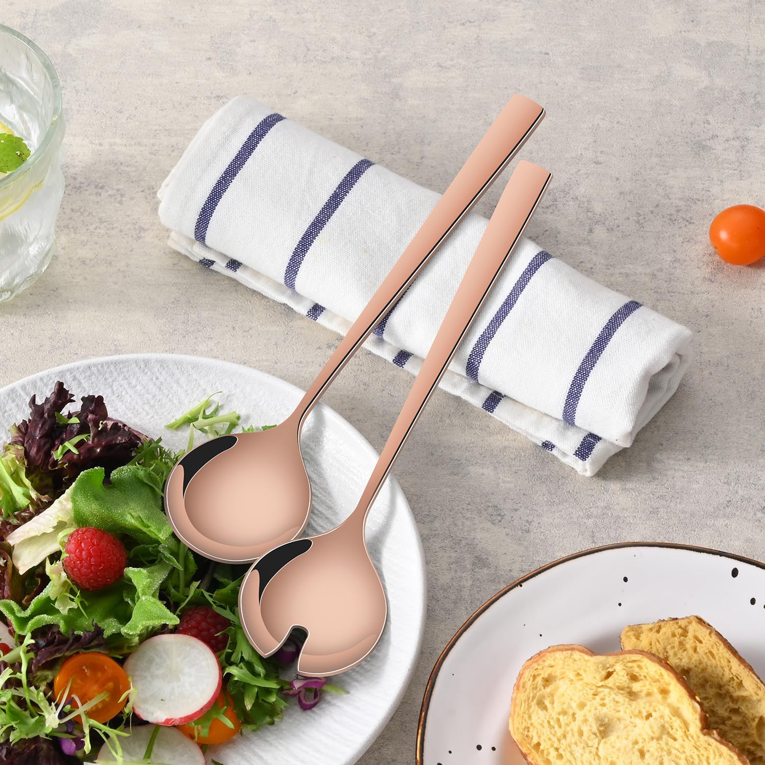 Rose Gold Salad Serving Utensils Set, 9.4 Inch Stainless Steel Salad Serving Fork And Spoon Set For Kitchen, Mirror Polished Kitchen Serving Set, Salad Tongs Alternative, Set of 2