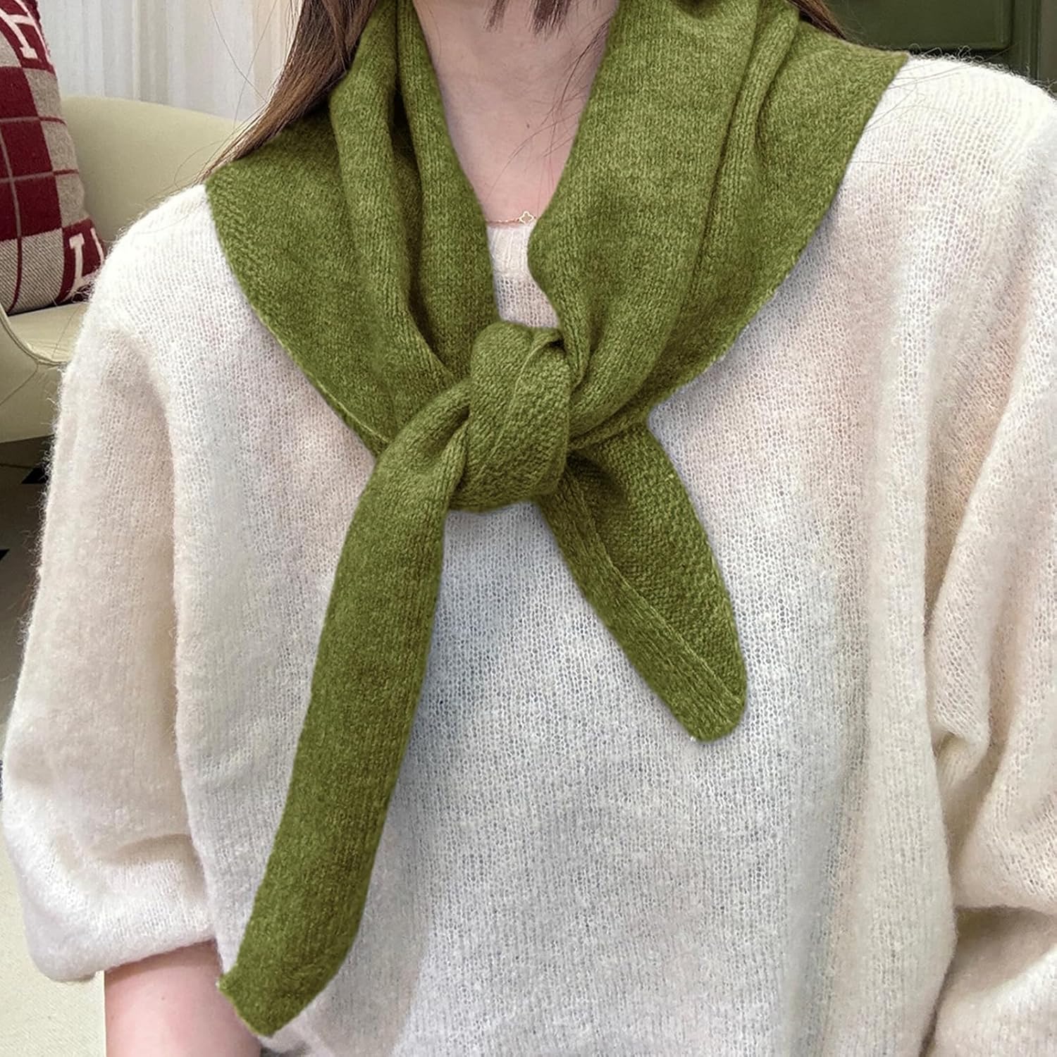 Triangle Scarf for Women Knitted Wool Headscarf Cashmere Feel Y2K Downtown Girl Aesthetic Streetwear Accessories - Image 2