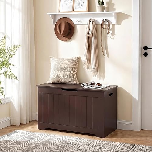 Vista 2 de ZENY Baúl de almacenamiento, baúl de almacenamiento elevable, banco de zapatos de entrada, banco de almacenamiento de madera, contenedor organizador
