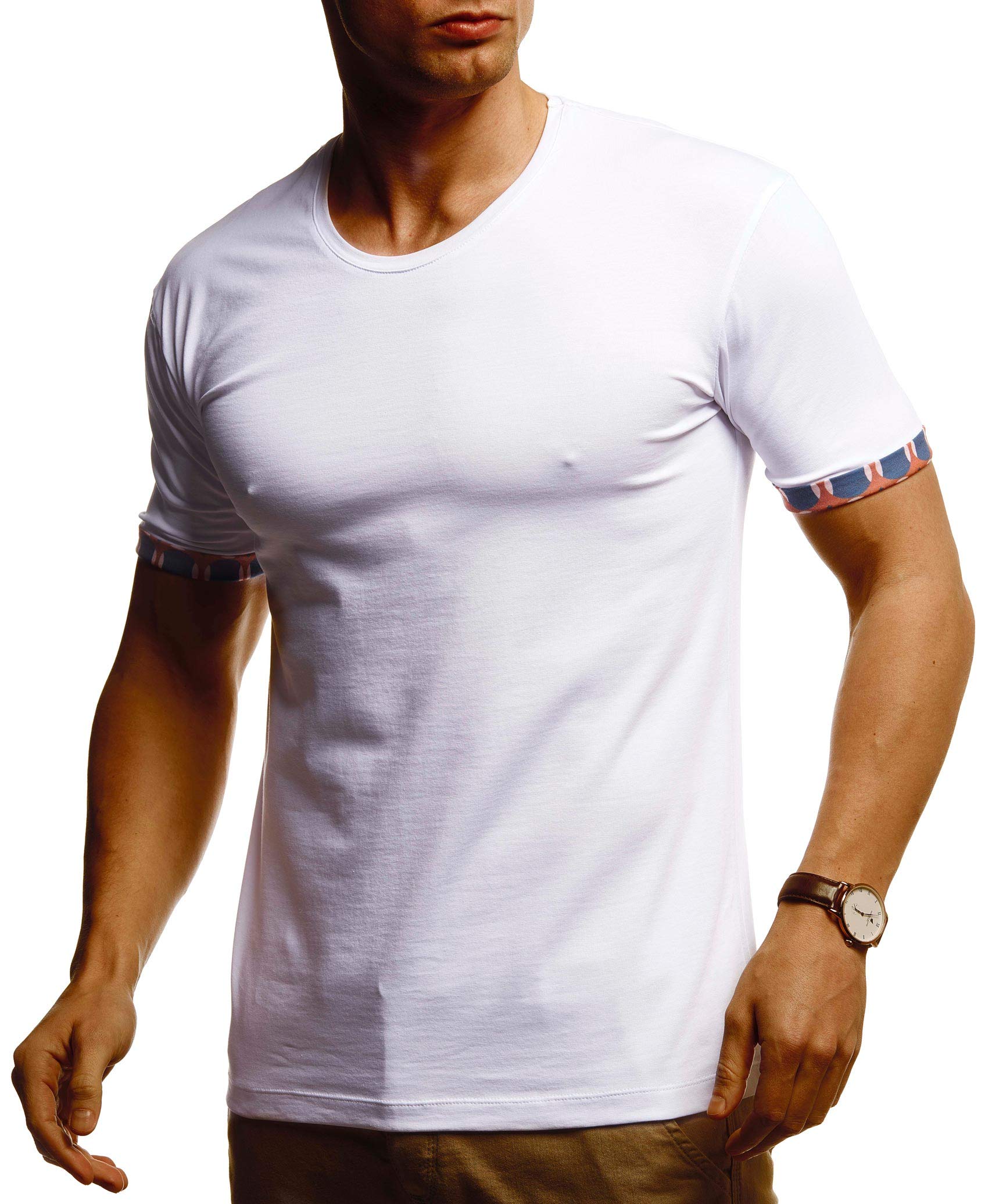 Leif Nelson Herren Sommer T-Shirt Rundhals Ausschnitt Slim Fit Baumwolle-Anteil Cooles weißes schwarzes Basic Männer T-Shirt crew Neck Jungen Kurzarmshirt O-Neck kurzarm Sleeve Top Lang LN4955