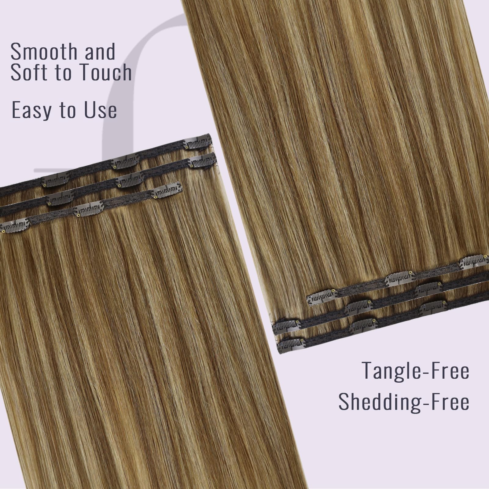 Fshine Extension Capelli Veri Clip Castano Medio Con Highlight Biondo Extension Vere Clip Capelli Umani Lisci 30cm 50g 3Pcs Extension Capelli Remy Clip 4P27