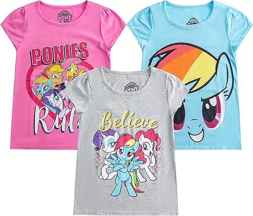 My Little Pony Paquete de 3 camisetas de manga corta para niñas grandes