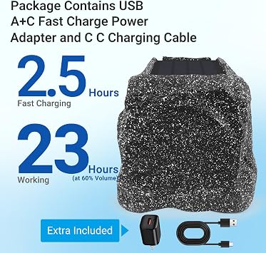 Herdio 6.5 Rock Bluetooth Speakers Outdoor Waterproof IPX7 Wireless Solar Max 200 Watt, TWS Connection Powered with Rechargeable Battery for Garden Patio Deck Pool Backyard(Black,1Pair)