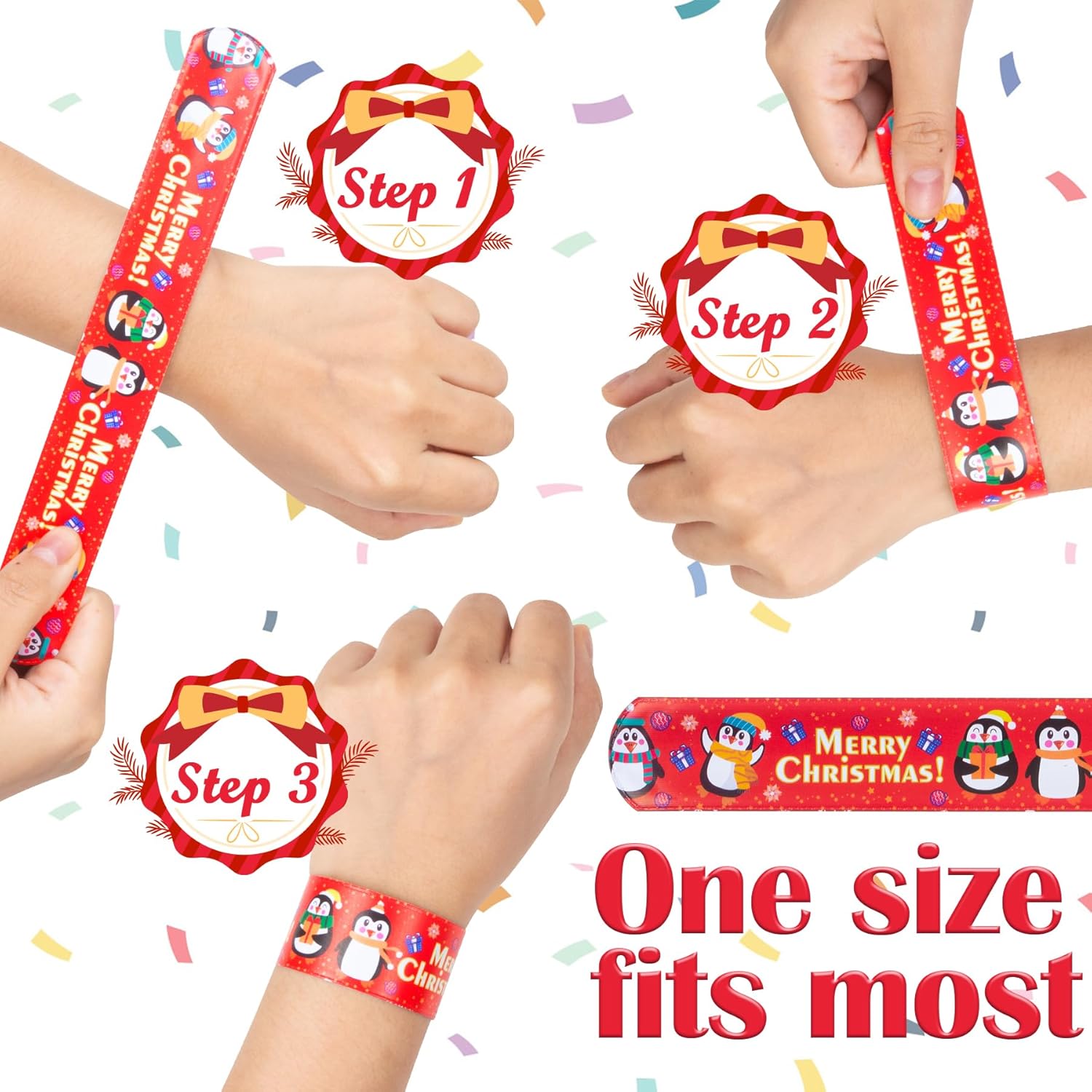 Christmas Slap Bracelet for Kids - 48 Pieces, 24 Colorful Styles - Bulk Christmas Slap Wristbands for Kids Party Favors, Toys Prizes & Goodie Bags Fillers - Image 4