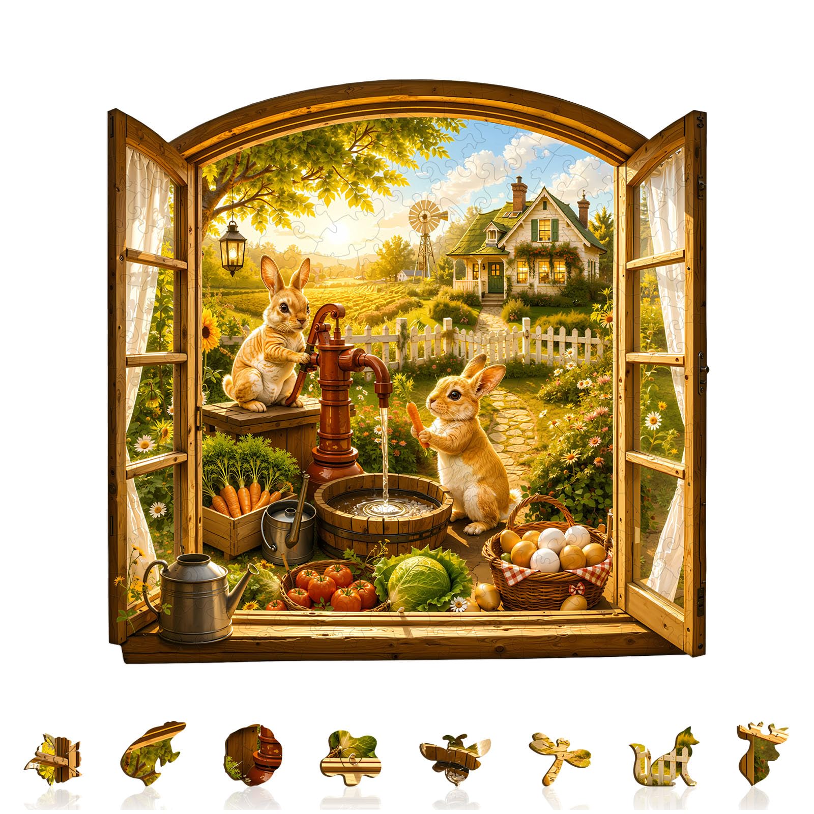 Wooden Puzzles for Adults, Rabbit Courtyard Jigsaw Puzzle, Rabbit Puzzles for Adults,Premium Jigsaw Puzzle for Game Nights Relaxation & Home Decor(300pcs, 33 * 32cm)