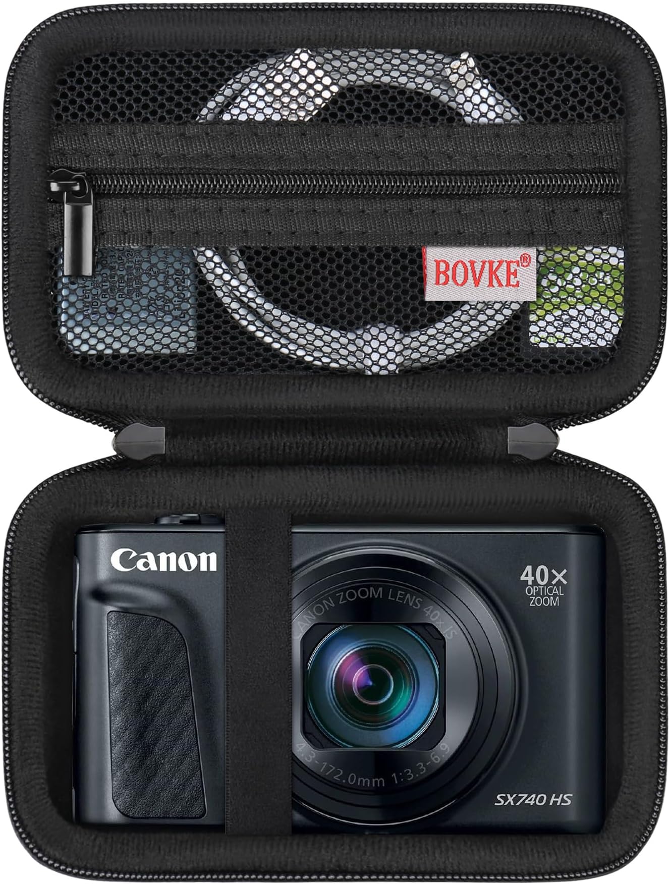 BOVKE Camera Case for Canon PowerShot SX740/ SX730/ SX720 HS/ G7 X Mark III/ G7X Mark II/ V1 Digital Camera, Hard Protective Holder Travel Storage Bag, Mesh Pocket for Cable, Batteries, Black + Black