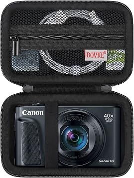 BOVKE Camera Case for Canon PowerShot SX740 / SX730 / G7 X Mark III / G7X Mark II / V1 Digital Camera, Hard Protective Holder Travel Storage Bag, Mesh Pocket fits Cable, Batteries, SD Card, Black