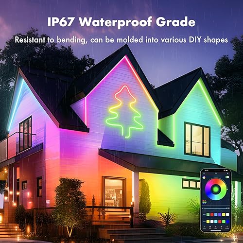 Miniatura 6 de Tira de luces LED IC+RGB16.4 pies, resistente al agua IP67 para exteriores, sincronización de música, diseño de bricolaje, material más suave, luces