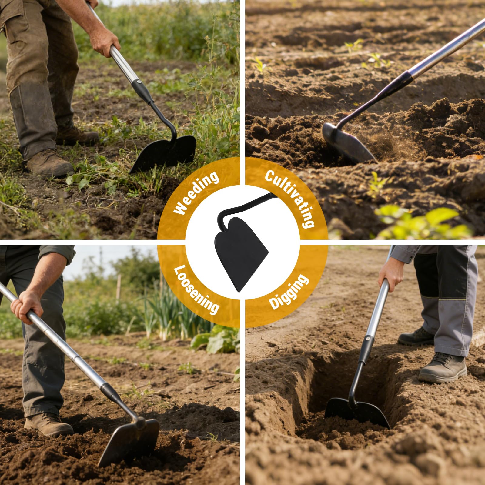 Zappa da giardino, 203 cm, in acciaio inox, con manico lungo, zappa da giardino per diserbo con lama saldata larga 15,2 cm, zappe da giardino per diserbo, coltivare, scavare, allentare e piantare