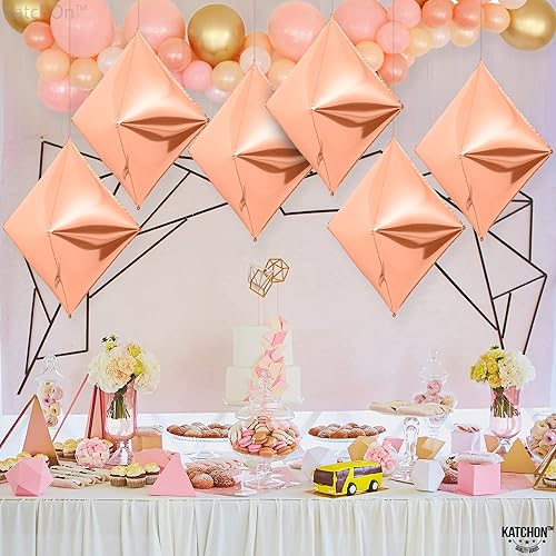 Miniatura 6 de KatchOn, Globos de diamantes de oro rosa, 22 pulgadas, 6 piezas, globos de aluminio de color oro rosa, para despedida de soltera, globos de fiesta