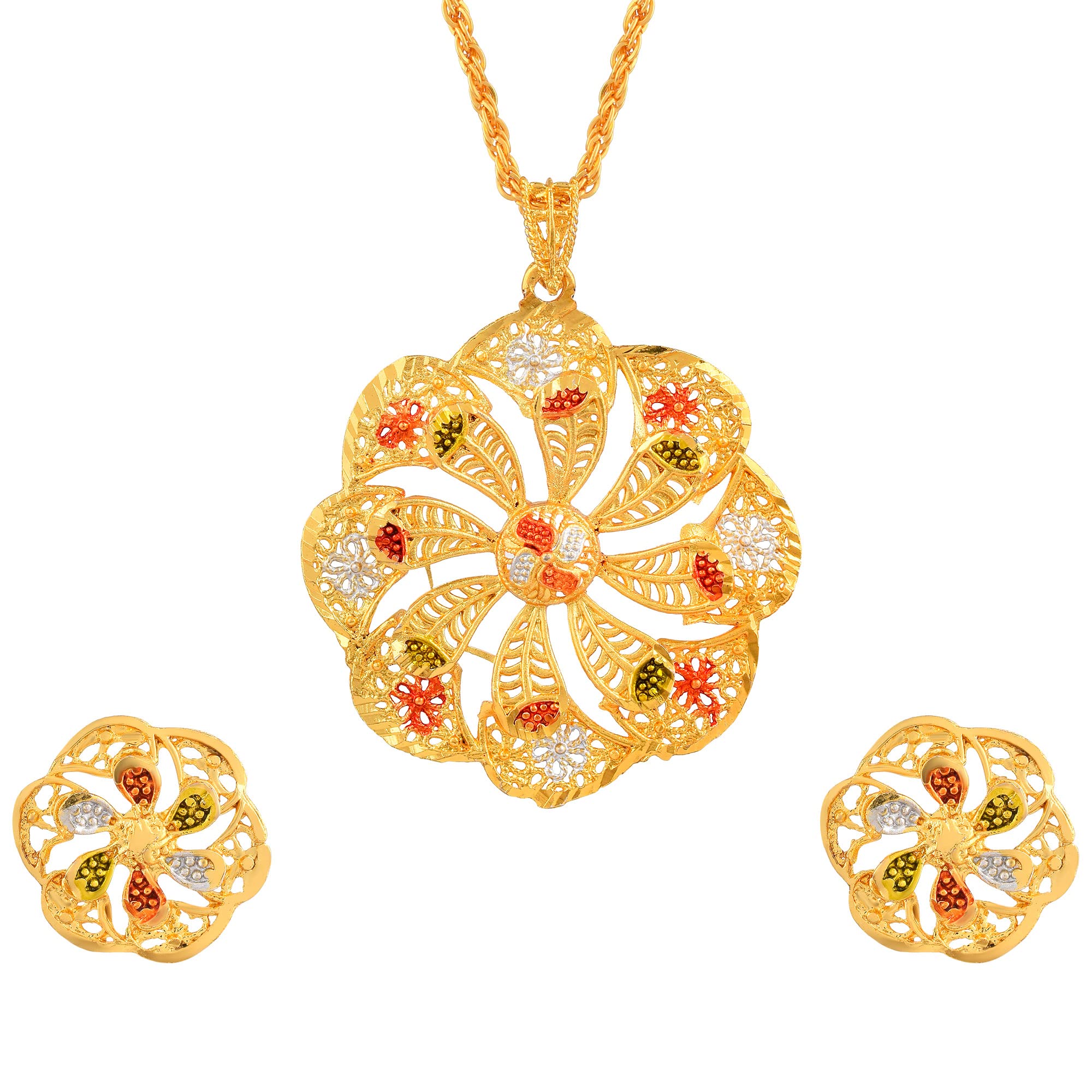 Brass Micron Goldplated Handmade Meenakari Pendant set Fashion Jewelery Women (PSAT8503)-image-27