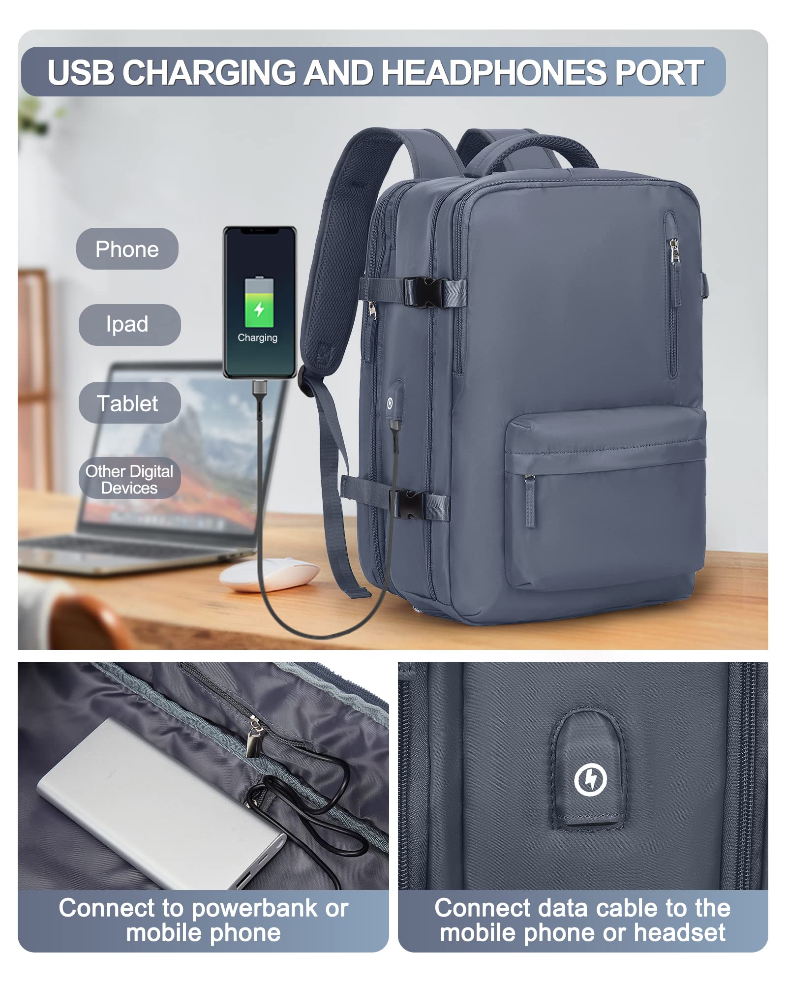 BJLFS Borse da Cabina per Ryanair 40×20×25 Bagaglio a Mano Easyjet 45×36×20 Borsa Zaino da Viaggio, Zaino da trekking,Zaino Casual per laptop da 14 pollici per scuola