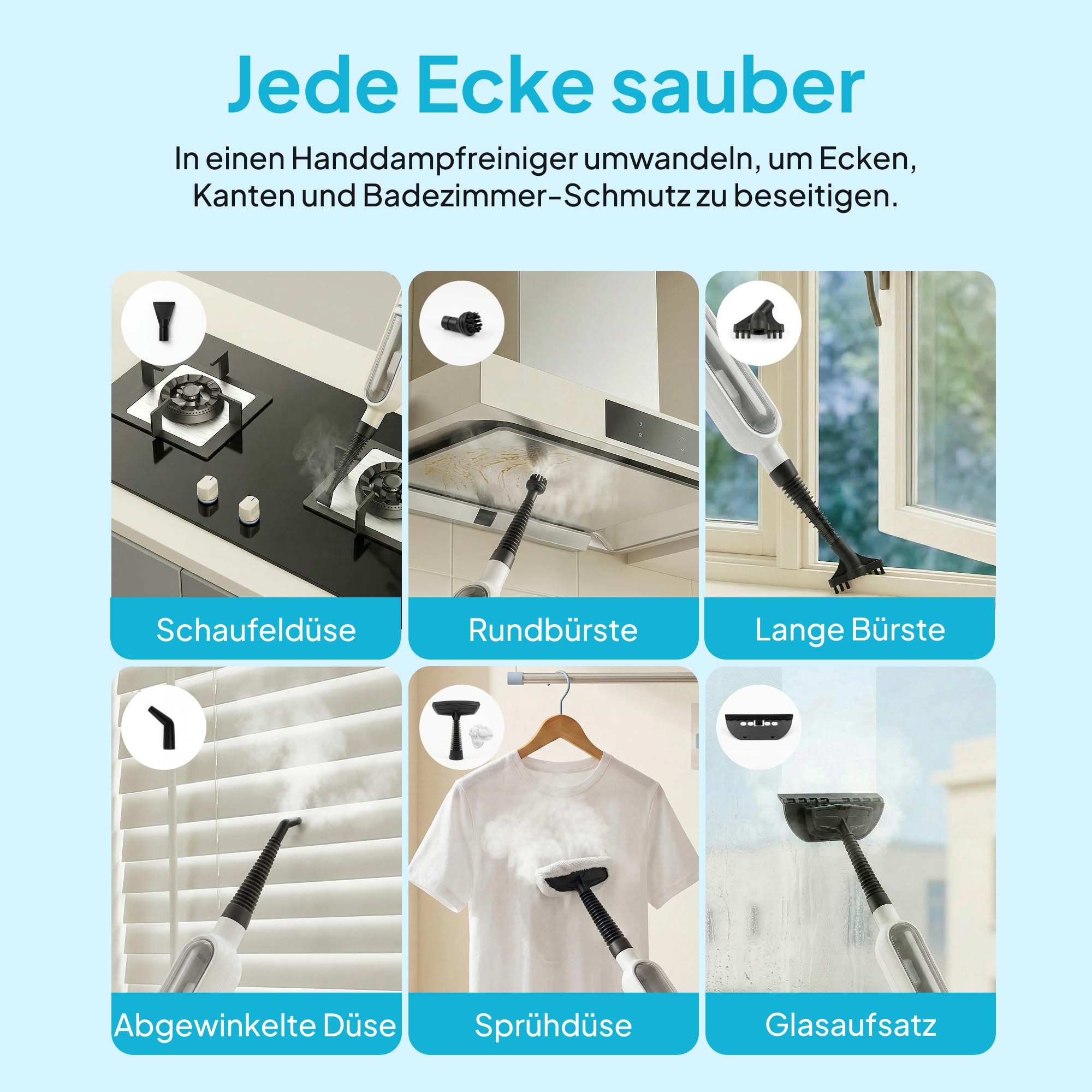 Livatro Dampfreiniger für Hartböden mit rotierendem Wischkopf | 1300 W, Dampf in ca. 30 s, 500-ml-Tank, 15 Zubehörteile, 5-m-Kabel und 4 waschbare Pads