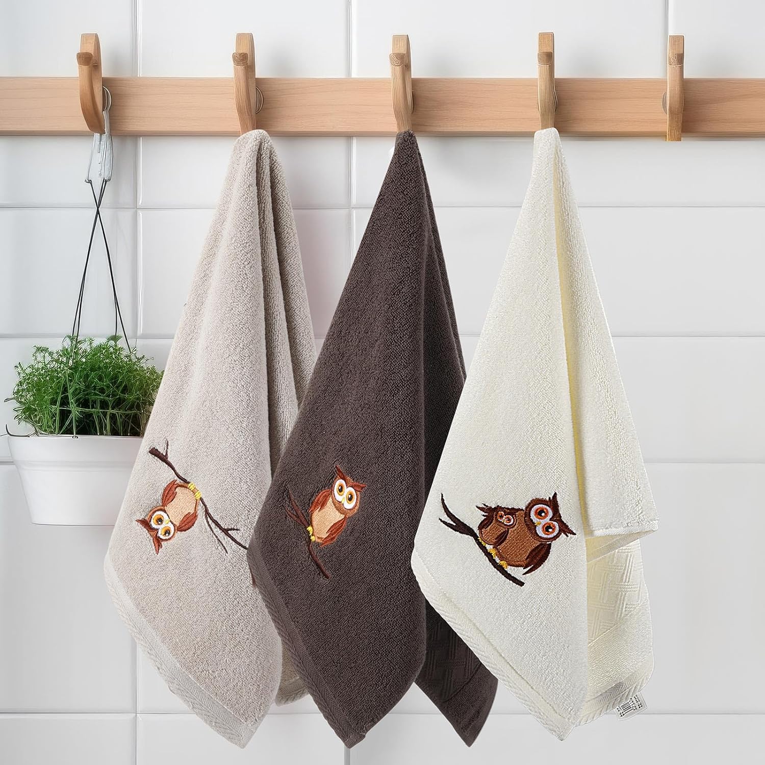 3 Pcs Hand Towels for Bathroom Owl Embroidered Decorative Towel 100% Cotton Soft Absorbent Preppy Bathroom Kitchen Decor Bridal Shower Wedding Gift, 13.4 x 29.5 Inch - Image 5