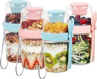 Vtopmart 4 Pack 27oz Yogurt Parfait Cups with Lids and Spoons, Overnight...