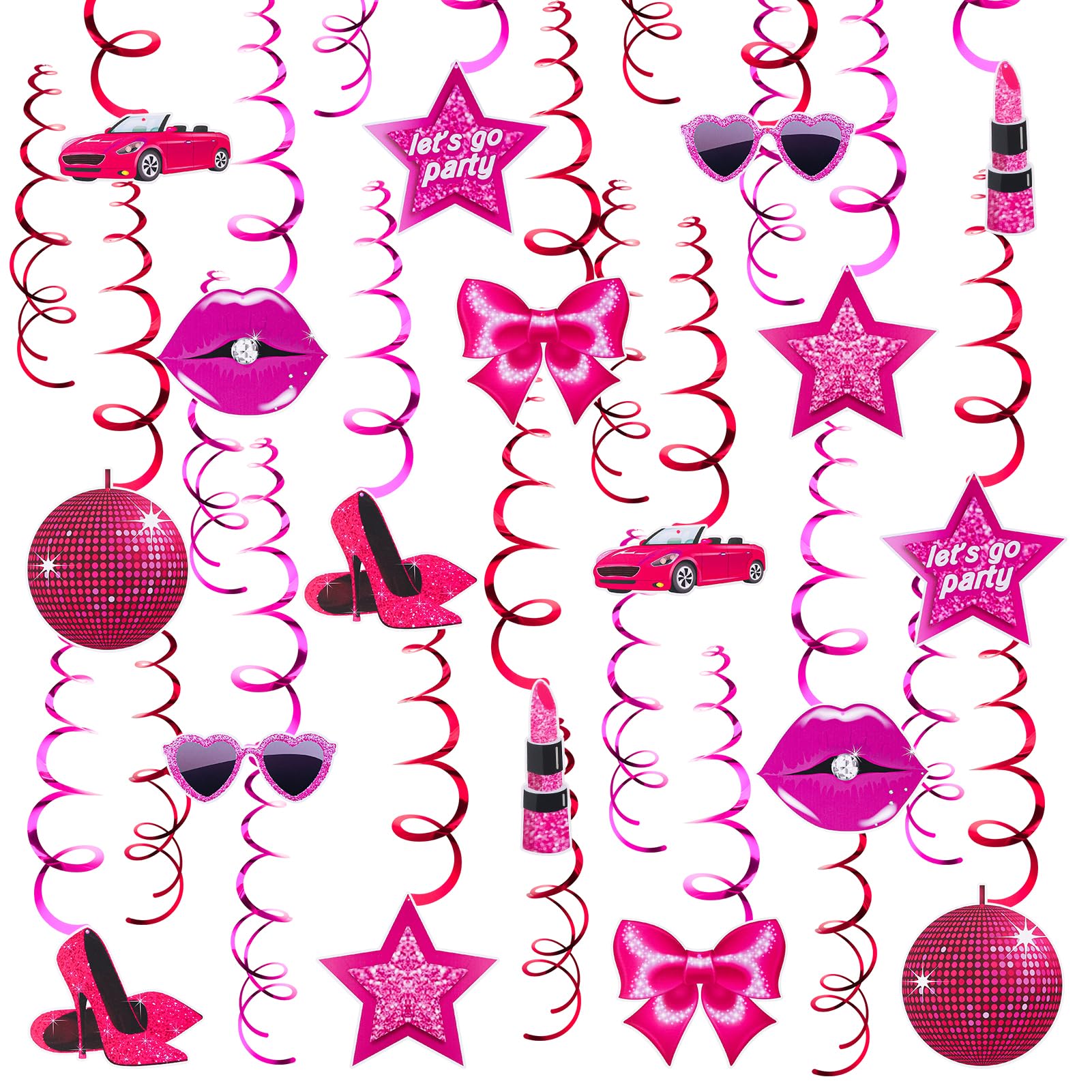 XLSXEXCL 48Pcs Hot Pink Party Decorations, Pink Princess Birthday Hanging Decorations, Princess Birthday Party Decorations Pink Girl Party Decorations For Girls Doll Theme Party Cowgirl Birthday Decor