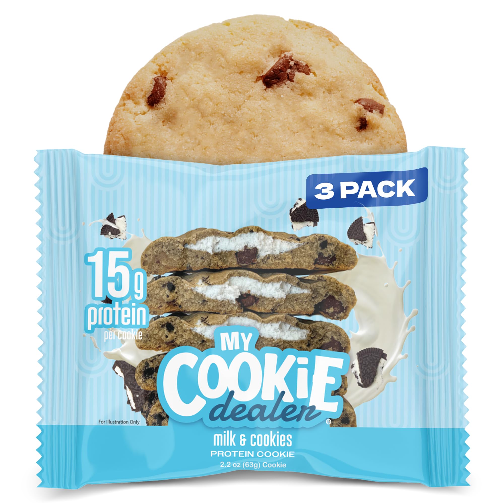 My Cookie Dealer Protein Cookies, Milk & Cookies (2.2oz, Pack of 3) - 15g Protein per Cookie - Individually Wrapped Workout Snacks for On-The-Go Travel