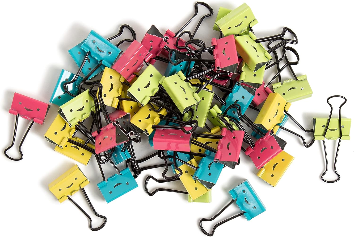 U Brands Happy Face Binder Clips, Bright Colors with Black Prongs, Office Organization Supplies, 32mm, 48 Count